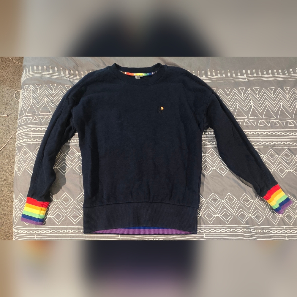 Sweaty Betty Navy Crewneck With Rainbow Cuffs Size 0